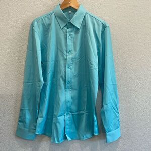 NEW Men's Aqua Blue Business Formal Button Down Shirt Size Medium